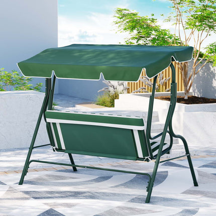 Gardeon Outdoor Swing Chair Garden Bench Furniture Canopy 3 Seater White Green.