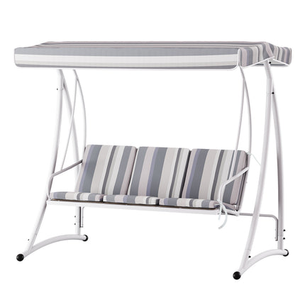Gardeon Outdoor Swing Chair Garden Bench Furniture Canopy 3 Seater White Grey.