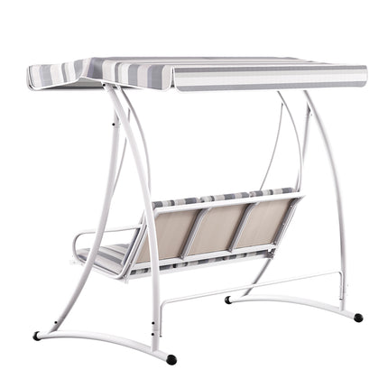 Gardeon Outdoor Swing Chair Garden Bench Furniture Canopy 3 Seater White Grey.