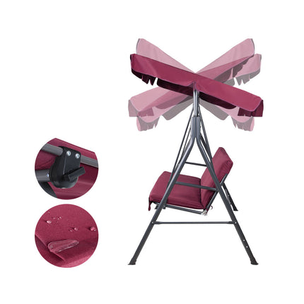Gardeon Outdoor Swing Chair Garden Bench Furniture Canopy 3 Seater Wine Red.