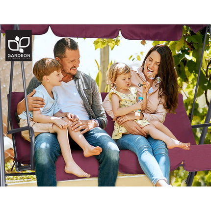 Gardeon Outdoor Swing Chair Garden Bench Furniture Canopy 3 Seater Wine Red.