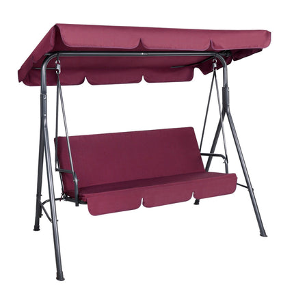 Gardeon Outdoor Swing Chair Garden Bench Furniture Canopy 3 Seater Wine Red.