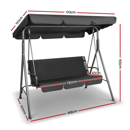 Gardeon Outdoor Swing Chair Garden Chair Bench Furniture Canopy 3 Seater Black.