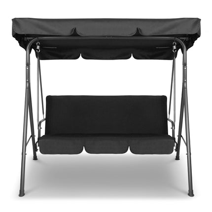 Gardeon Outdoor Swing Chair Garden Chair Bench Furniture Canopy 3 Seater Black.