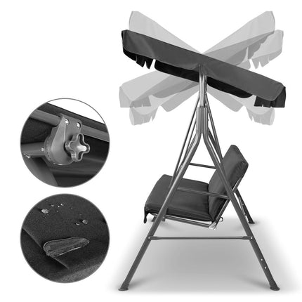 Gardeon Outdoor Swing Chair Garden Chair Bench Furniture Canopy 3 Seater Black.