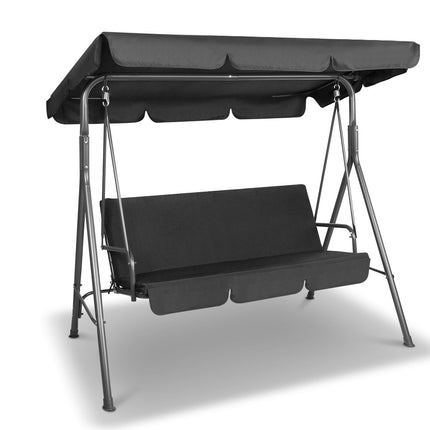 Gardeon Outdoor Swing Chair Garden Chair Bench Furniture Canopy 3 Seater Black.