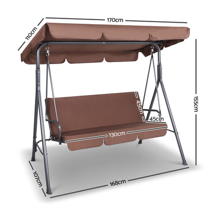 Gardeon Outdoor Swing Chair Garden Chair Bench Furniture Canopy 3 Seater Black.