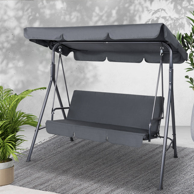 Gardeon Outdoor Swing Chair Garden Chair Bench Furniture Canopy 3 Seater Grey.