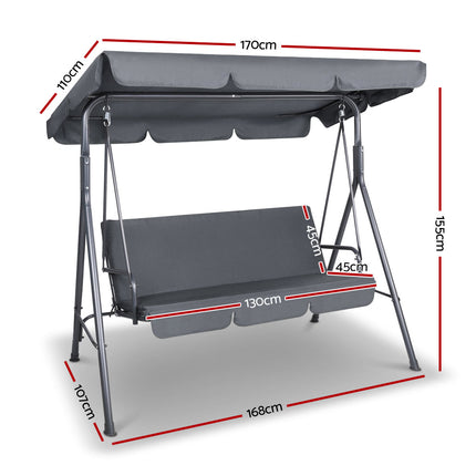 Gardeon Outdoor Swing Chair Garden Chair Bench Furniture Canopy 3 Seater Grey.