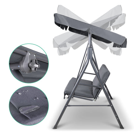 Gardeon Outdoor Swing Chair Garden Chair Bench Furniture Canopy 3 Seater Grey.