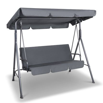 Gardeon Outdoor Swing Chair Garden Chair Bench Furniture Canopy 3 Seater Grey.
