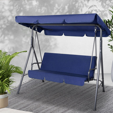 Gardeon Outdoor Swing Chair Garden Bench Furniture Canopy 3 Seater Navy.