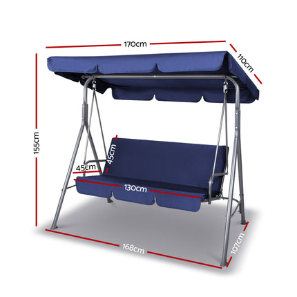 Gardeon Outdoor Swing Chair Garden Bench Furniture Canopy 3 Seater Navy.