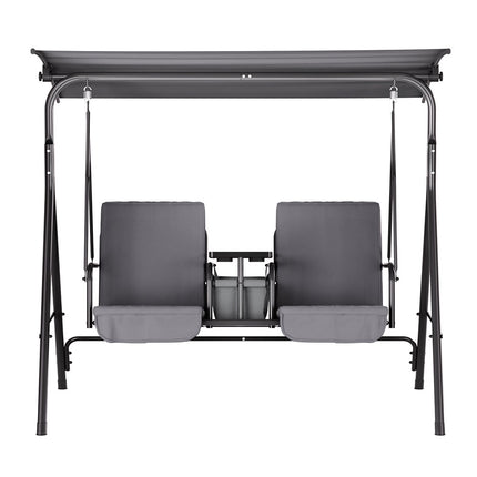 Gardeon Outdoor Swing Chair Garden Chair Canopy Cup Holder 2 Seater Grey.