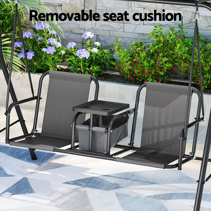 Gardeon Outdoor Swing Chair Garden Chair Canopy Cup Holder 2 Seater Grey.