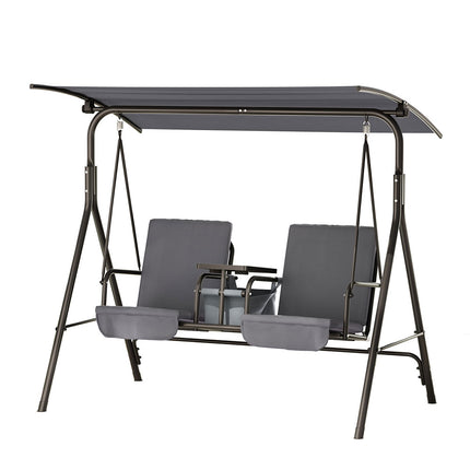 Gardeon Outdoor Swing Chair Garden Chair Canopy Cup Holder 2 Seater Grey.