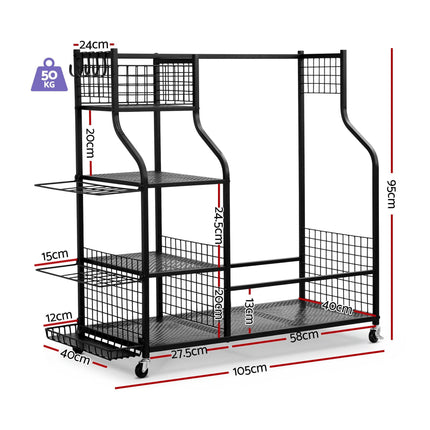Everfit Golf Bag Storage Golf Storage Garage Organizer with Wheels Black.
