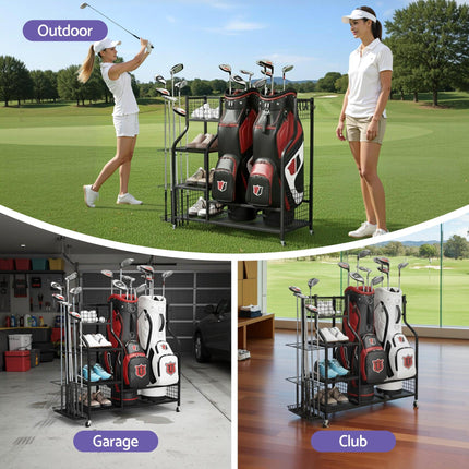 Everfit Golf Bag Storage Golf Storage Garage Organizer with Wheels Black.