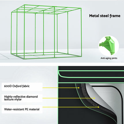 Green Fingers Grow Tent Kits 240x240x200cm Hydroponics Indoor Grow System Black.