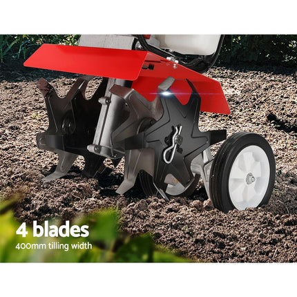 Giantz 63CC Tiller Garden Cultivator Rototiller 4 Blades Soil Plower Rotary Hoe.