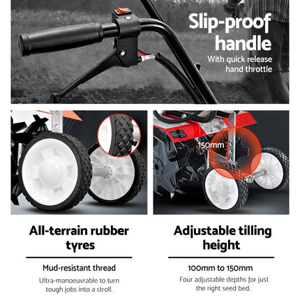 Giantz 65CC Tiller Rototiller Garden Cultivator 6 Blades Soil Power Rotary Hoe.
