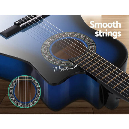 Alpha 34 Inch Classical Guitar Wooden Body Nylon String Beginner Kids Gift Blue.