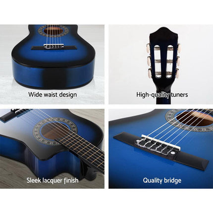 Alpha 34 Inch Classical Guitar Wooden Body Nylon String Beginner Kids Gift Blue.