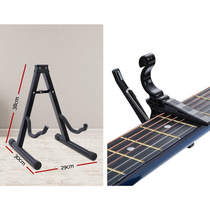 Alpha 34 Inch Classical Guitar Wooden Body Nylon String w/ Stand Beignner Blue.
