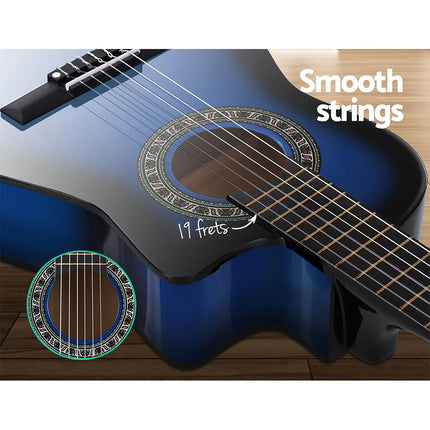 Alpha 34 Inch Classical Guitar Wooden Body Nylon String w/ Stand Beignner Blue.