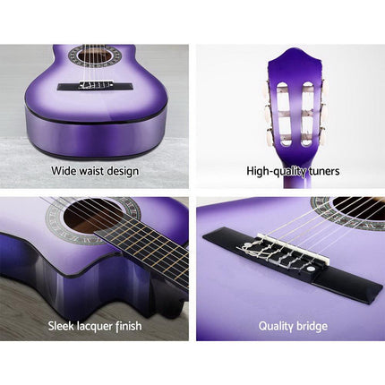 Alpha 34 Inch Classical Guitar Wooden Body Nylon String Beginner Kids Gift Purple.