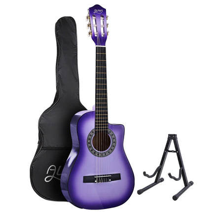Alpha 34 Inch Classical Guitar Wooden Body Nylon String w/ Stand Beignner Purple.
