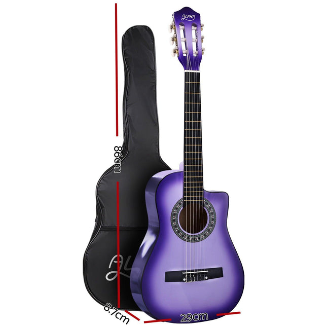 Alpha 34 Inch Classical Guitar Wooden Body Nylon String w/ Stand Beignner Purple.