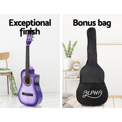 Alpha 34 Inch Classical Guitar Wooden Body Nylon String w/ Stand Beignner Purple.