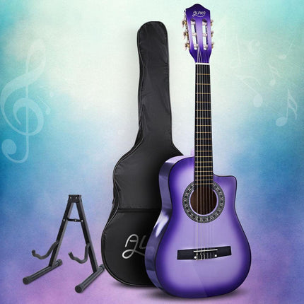 Alpha 34 Inch Classical Guitar Wooden Body Nylon String w/ Stand Beignner Purple.