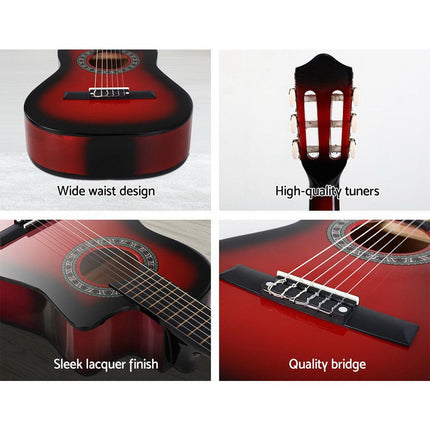 Alpha 34 Inch Classical Guitar Wooden Body Nylon String Beginner Kids Gift Red.