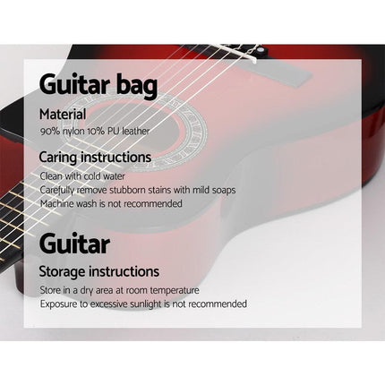 Alpha 34 Inch Classical Guitar Wooden Body Nylon String Beginner Kids Gift Red.