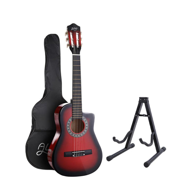Alpha 34 Inch Classical Guitar Wooden Body Nylon String w/ Stand Beignner Red.