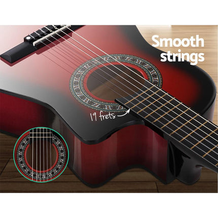 Alpha 34 Inch Classical Guitar Wooden Body Nylon String w/ Stand Beignner Red.