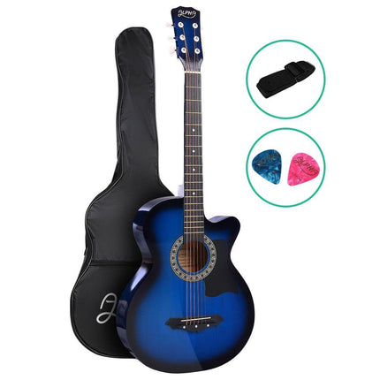 Alpha 38 Inch Acoustic Guitar Wooden Body Steel String Cutaway Blue.
