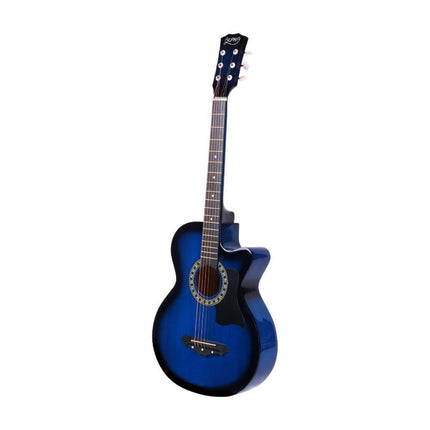Alpha 38 Inch Acoustic Guitar Wooden Body Steel String Cutaway Blue.