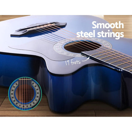 Alpha 38 Inch Acoustic Guitar Wooden Body Steel String Cutaway Blue.