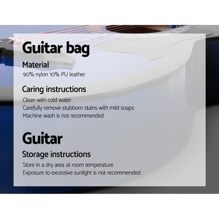 Alpha 38 Inch Acoustic Guitar Wooden Body Steel String Cutaway Blue.