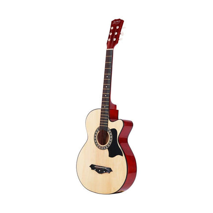 Alpha 38 Inch Acoustic Guitar Wooden Body Steel String Full Size Cutaway Wood.