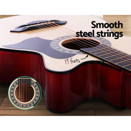 Alpha 38 Inch Acoustic Guitar Wooden Body Steel String Full Size Cutaway Wood.