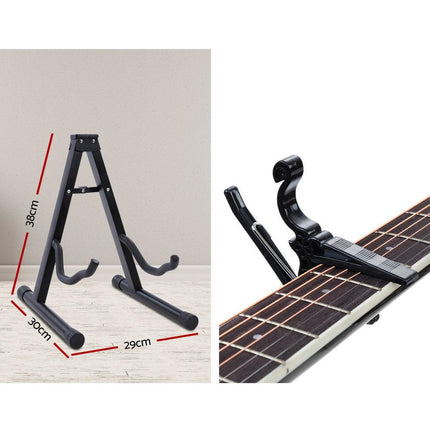 Alpha 38 Inch Acoustic Guitar Wooden Body Steel String Full Size w/ Stand Wood.
