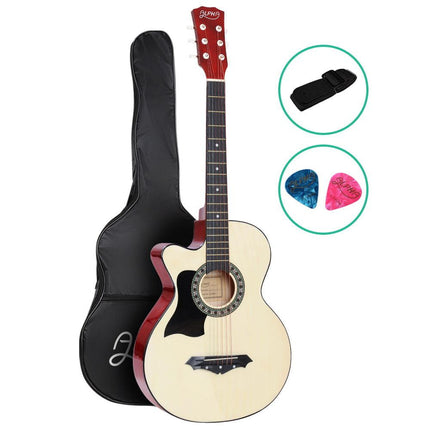 Alpha 38 Inch Acoustic Guitar Wooden Body Steel String Full Size Left Handed.