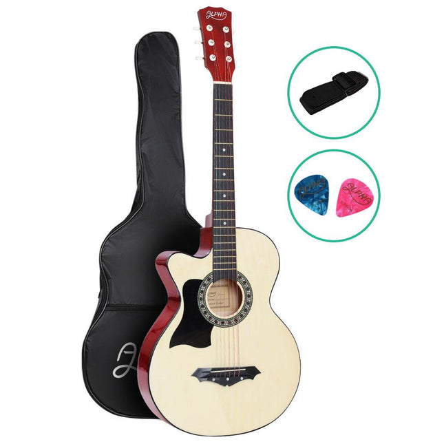 Alpha 38 Inch Acoustic Guitar Wooden Body Steel String Full Size Left Handed.
