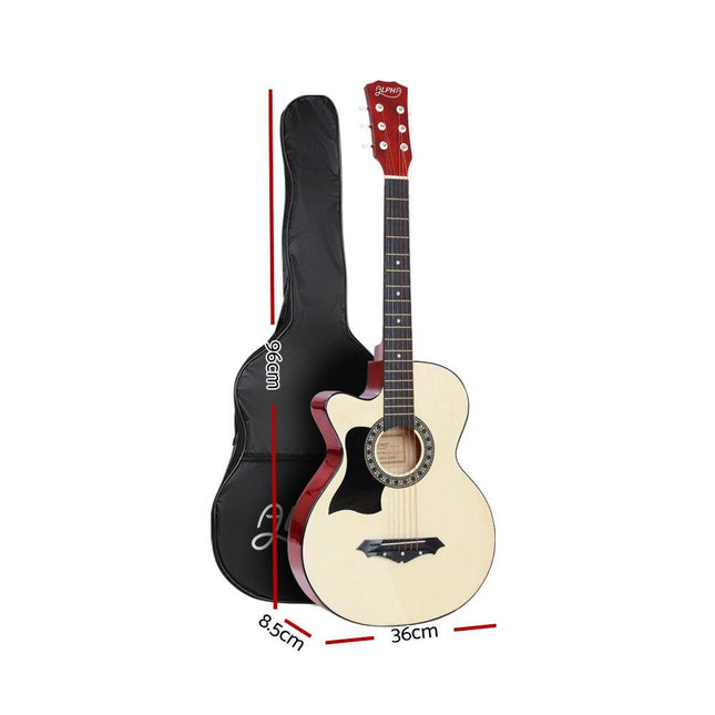 Alpha 38 Inch Acoustic Guitar Wooden Body Steel String Full Size Left Handed.