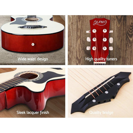 Alpha 38 Inch Acoustic Guitar Wooden Body Steel String Full Size Left Handed.