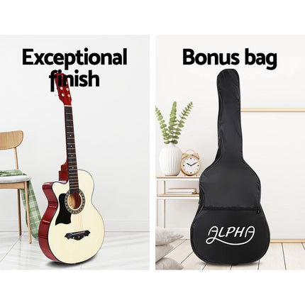 Alpha 38 Inch Acoustic Guitar Wooden Body Steel String w/ Stand Left Handed.